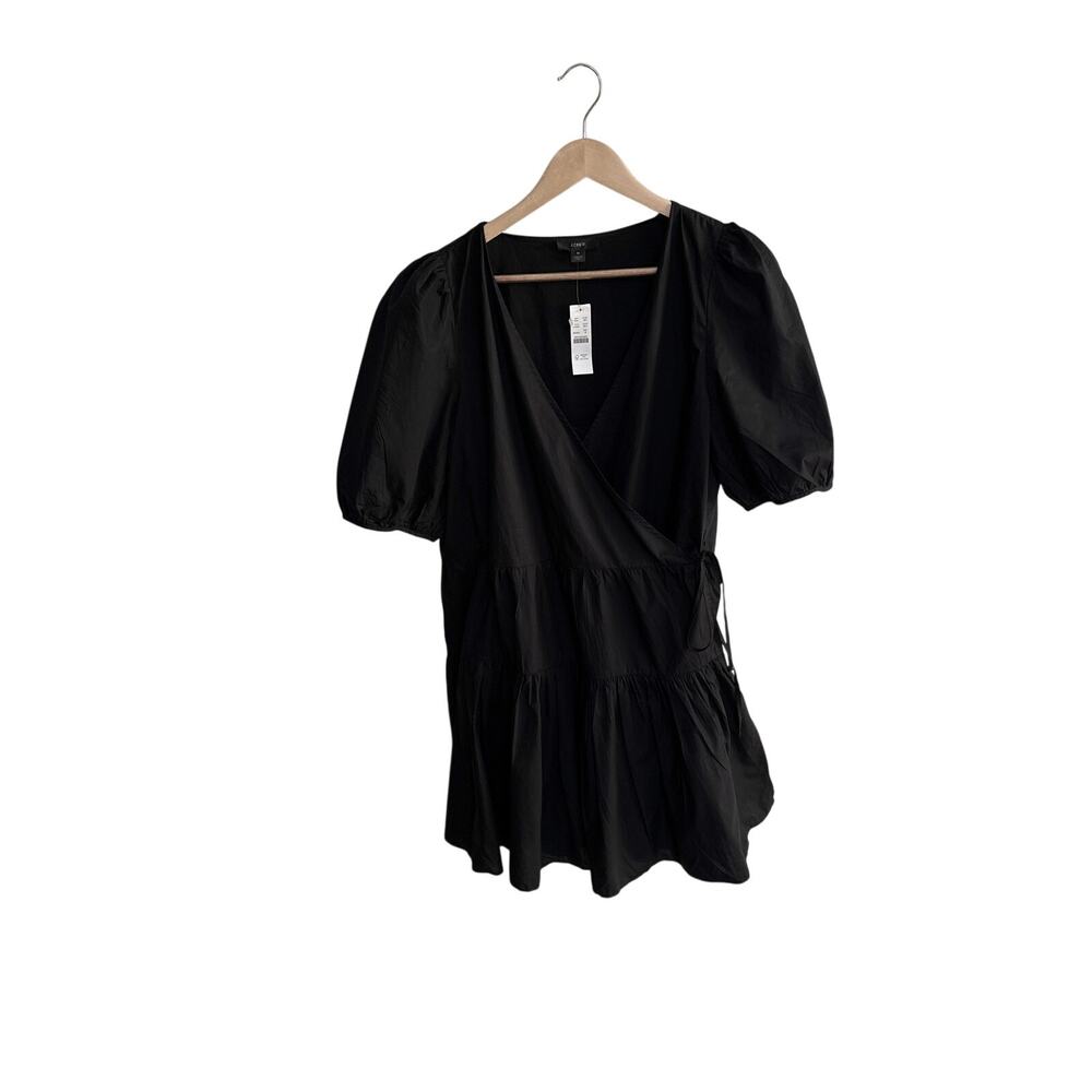 J.Crew Puff Sleeve Cotton Poplin Wrap Dress Black NWT M - Picture 5 of 8